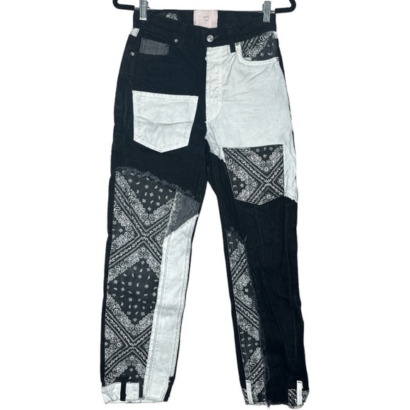 Revice Denim Matchmaker Double Up Black Bandana Patchwork Jeans Size 25 - Picture 2 of 13